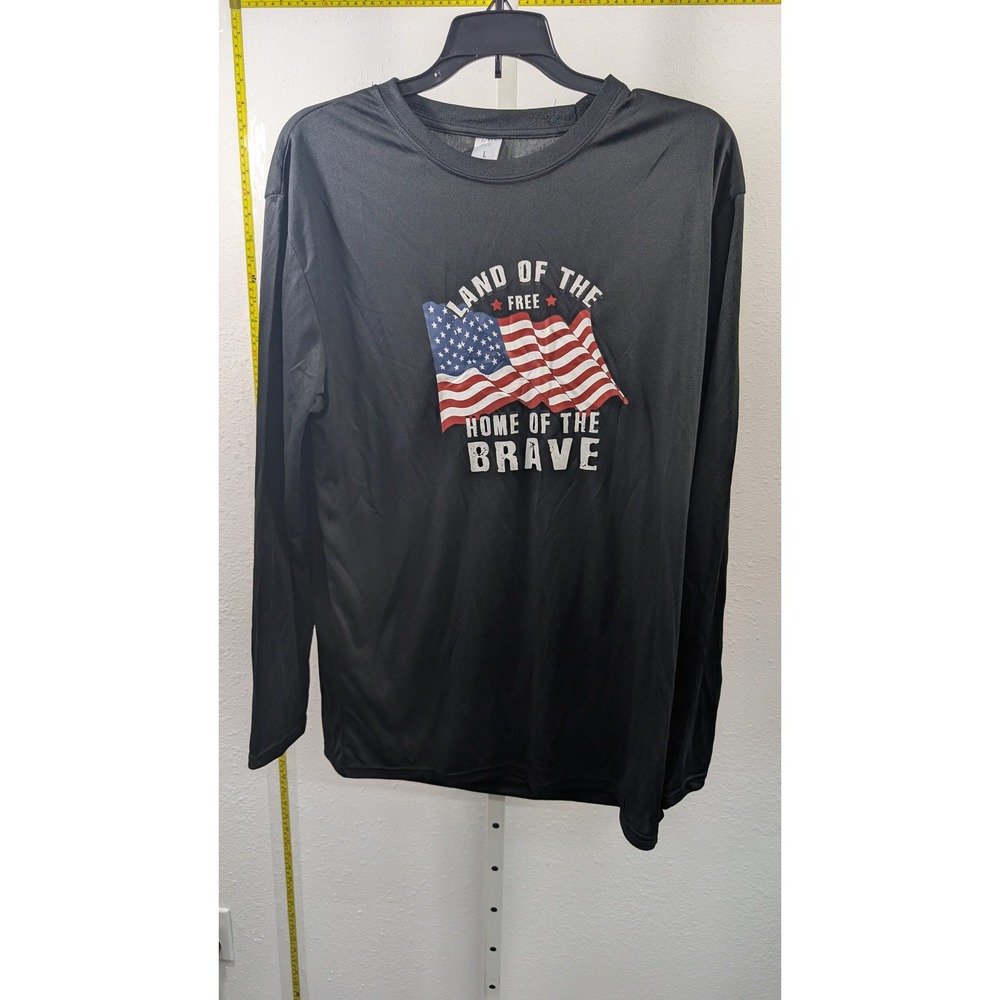Unbranded Mens Black Patriotic American Flag Long Sleeve Graphic T-Shirt Size L